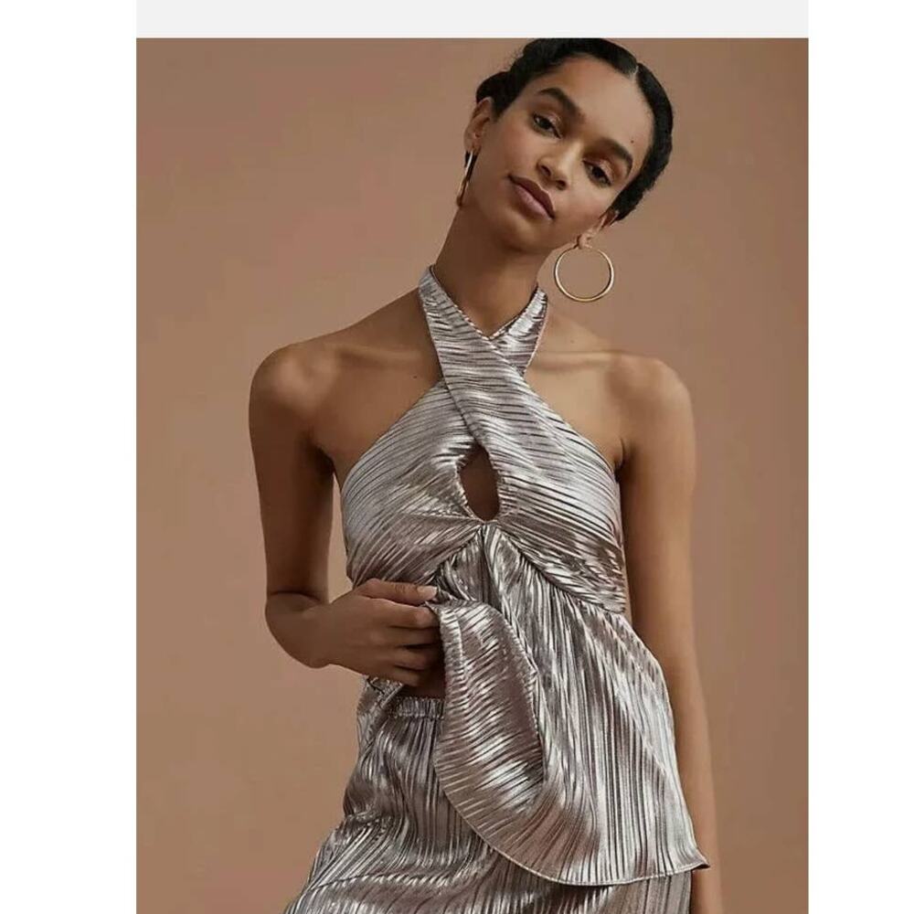 New Anthropologie x Monte Shimmer V-Neck Tank $170 SMALL Rose Gold